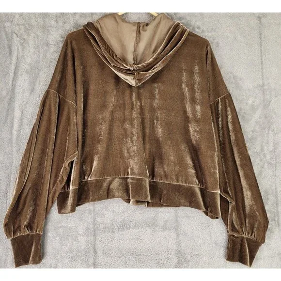 Anna Grace Hoodie Womens Small Gold Brown Retro Soft Velour 1/2 Zip Pullover - Picture 2 of 12